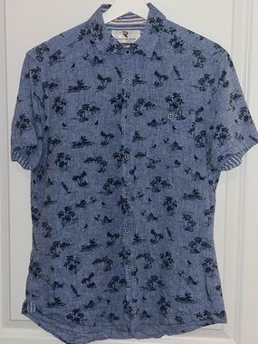 International Report Men’s Button Down Short Sleeve Shirt Linen Blend Palm Tree